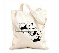 AILOONG Sac de plage en polyester et coton Panda endormi, ours en bambou, animaux de la jungle, branches tissu épais de 12 oz Matière douce pour la peau 25x30cm Petit