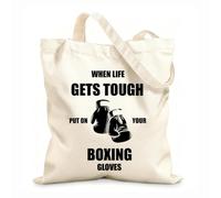 AILOONG Sac de plage en polyester et coton tissu épais de 12 oz Citations de boxe : Quand la vie devient difficile, enfile tes gants de boxe Matière douce pour la peau 25x30cm Petit