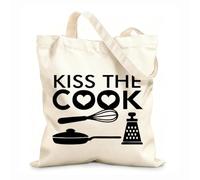 AILOONG Sac de plage en polyester et coton tissu épais de 12 oz Kiss The Cook Cuisine Restaurant Poêles Outils de cuisine Matière douce pour la peau 25x30cm Petit