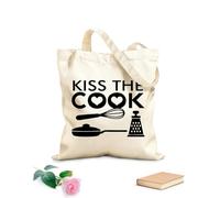AILOONG Sac de plage en polyester et coton tissu épais de 12 oz Kiss The Cook Cuisine Restaurant Poêles Outils de cuisine Matière douce pour la peau 31x36cm Moyen
