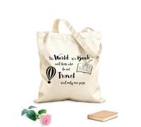 AILOONG Sac de plage en polyester et coton tissu épais de 12 oz Le monde de la lecture est une bibliothèque de citations de livres en montgolfière Matière douce pour la peau 31x36cm Moyen