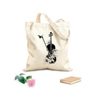 AILOONG Sac de plage en polyester et coton tissu épais de 12 oz Motif de violon Studio de musique Instrument de musique Violon et fleurs papillon Matière douce pour la peau 25x30cm Petit