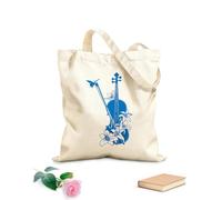 AILOONG Sac de plage en polyester et coton tissu épais de 340g/m² Motif de violon Studio de musique Instrument de musique Violon et fleurs papillon Matière douce pour la peau