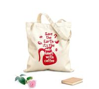 AILOONG Sac en toile à fond renforcé Affiche dessinée à la main avec lettrage « Sauvez la Terre, c'est la seule planète avec du café » (design) tissu épais de 340g/m² Utilise comme sac cadeau
