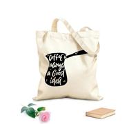 AILOONG Sac en toile à fond renforcé Citation manuscrite en turc : « Le café est toujours une bonne idée ». tissu épais de 12 oz Utilise comme sac cadeau 31x36cm Moyen