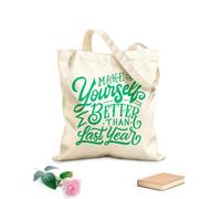 AILOONG Sac en toile à fond renforcé Citation motivante en lettrage à la main et typographie : « Devenez meilleur que l'année dernière ». tissu épais de 340g/m² Utilise comme sac cadeau