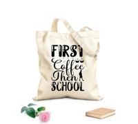 AILOONG Sac en toile à fond renforcé D'abord le café, puis la conception de l'école tissu épais de 12 oz Utilise comme sac cadeau 25x30cm Petit