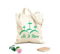 AILOONG Sac en toile à fond renforcé Dessin à la main, calligraphie « Il est vraiment ressuscité », vœux de Pâques pour Jésus tissu épais de 340g/m² Utilise comme sac cadeau