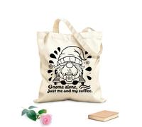 AILOONG Sac en toile à fond renforcé gnome sur un banc avec du café et texte de gnome seul tissu épais de 12 oz Utilise comme sac cadeau 25x30cm Petit