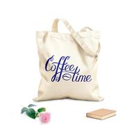 AILOONG Sac en toile à fond renforcé Inscription décorative dessinée à la main « L'heure du caf頻 tissu épais de 340g/m² Utilise comme sac cadeau