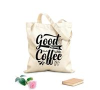 AILOONG Sac en toile à fond renforcé La journée commence par un café. tissu épais de 12 oz Utilise comme sac cadeau 31x36cm Moyen