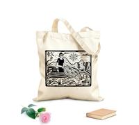 AILOONG Sac en toile à fond renforcé pêcheur attrapant une sirène, gravure sur bois brésilienne et tissu épais de 12 oz Utilise comme sac cadeau 35x40cm Grand