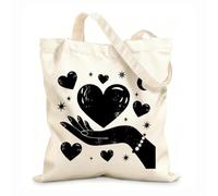 AILOONG Sac en toile à fond renforcé un cœur tenu dans une main ouverte, entouré d'étoiles et de lunes dans un style vibrant tissu épais de 12 oz Utilise comme sac cadeau 31x36cm Moyen