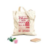 AILOONG Sac en toile C’est pourquoi je vous dis : Demandez, et l’on vous donnera ; cherchez, et vous trouverez ; frappez, et l’on vous ouvrira. Luc 11,9-10 tissu épais de 340g/m² Sac à dessin