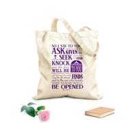 AILOONG Sac en toile C’est pourquoi je vous dis : Demandez, et l’on vous donnera ; cherchez, et vous trouverez ; frappez, et l’on vous ouvrira. Luc 11,9-10 tissu épais de 340g/m² Sac à dessin