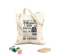 AILOONG Sac en toile C’est pourquoi je vous dis : Demandez, et l’on vous donnera ; cherchez, et vous trouverez ; frappez, et l’on vous ouvrira. Luc 11,9-10 tissu épais de 340g/m² Sac à dessin