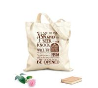 AILOONG Sac en toile C’est pourquoi je vous dis : Demandez, et l’on vous donnera ; cherchez, et vous trouverez ; frappez, et l’on vous ouvrira. Luc 11,9-10 tissu épais de 340g/m² Sac à dessin