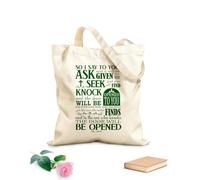 AILOONG Sac en toile C’est pourquoi je vous dis : Demandez, et l’on vous donnera ; cherchez, et vous trouverez ; frappez, et l’on vous ouvrira. Luc 11,9-10 tissu épais de 340g/m² Sac à dessin