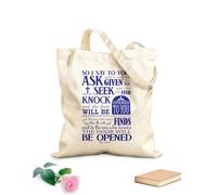 AILOONG Sac en toile C’est pourquoi je vous dis : Demandez, et l’on vous donnera ; cherchez, et vous trouverez ; frappez, et l’on vous ouvrira. Luc 11,9-10 tissu épais de 340g/m² Sac à dessin