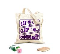 AILOONG Sacs à main en polyester et coton Manger, dormir, coder, adolescent, jouer aux tablettes tissu épais de 340g/m² Utilise comme trousse de maquillage