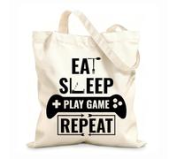 AILOONG Sacs à main en polyester et coton Manger, dormir, jouer, recommencer, jeu, manette de jeu, lettrage tissu épais de 12 oz Utilise comme trousse de maquillage 31x36cm Moyen