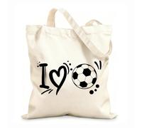 AILOONG Sacs à main en polyester et coton Phrase « J'aime le football » Cœur Ballon Mots tissu épais de 12 oz Utilise comme trousse de maquillage 25x30cm Petit