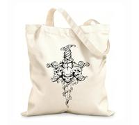 AILOONG Sacs à main en polyester et coton tissu épais de 12 oz Crâne Squelette Épée Fleur de Lierre Vénéneux Monstre Utilise comme trousse de maquillage 35x40cm Grand