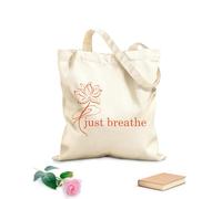 AILOONG Sacs à main en polyester et coton tissu épais de 340g/m² Logo « Just Breathe » avec citation, motif de fleur de lotus, yoga et méditation Utilise comme trousse de maquillage