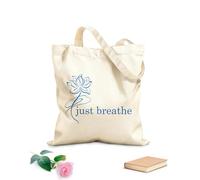AILOONG Sacs à main en polyester et coton tissu épais de 340g/m² Logo « Just Breathe » avec citation, motif de fleur de lotus, yoga et méditation Utilise comme trousse de maquillage