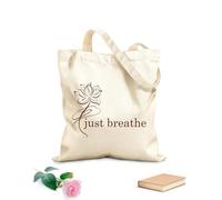 AILOONG Sacs à main en polyester et coton tissu épais de 340g/m² Logo « Just Breathe » avec citation, motif de fleur de lotus, yoga et méditation Utilise comme trousse de maquillage