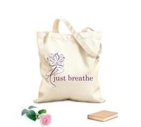 AILOONG Sacs à main en polyester et coton tissu épais de 340g/m² Logo « Just Breathe » avec citation, motif de fleur de lotus, yoga et méditation Utilise comme trousse de maquillage