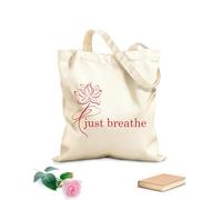 AILOONG Sacs à main en polyester et coton tissu épais de 340g/m² Logo « Just Breathe » avec citation, motif de fleur de lotus, yoga et méditation Utilise comme trousse de maquillage