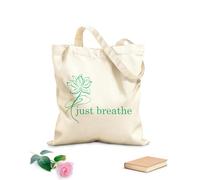 AILOONG Sacs à main en polyester et coton tissu épais de 340g/m² Logo « Just Breathe » avec citation, motif de fleur de lotus, yoga et méditation Utilise comme trousse de maquillage