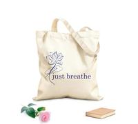 AILOONG Sacs à main en polyester et coton tissu épais de 340g/m² Logo « Just Breathe » avec citation, motif de fleur de lotus, yoga et méditation Utilise comme trousse de maquillage