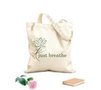 AILOONG Sacs à main en polyester et coton tissu épais de 340g/m² Logo « Just Breathe » avec citation, motif de fleur de lotus, yoga et méditation Utilise comme trousse de maquillage