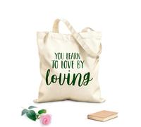 AILOONG Sacs bandoulière en toile de coton On apprend à aimer en aimant les citations inspirantes tissu épais de 340g/m² Utilise comme sac à outils