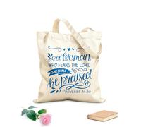 AILOONG Sacs de courses en polyester et coton Calligraphie avec verset biblique Une femme qui a peur tissu épais de 340g/m² Réutilisable
