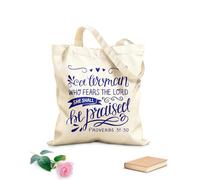 AILOONG Sacs de courses en polyester et coton Calligraphie avec verset biblique Une femme qui a peur tissu épais de 340g/m² Réutilisable