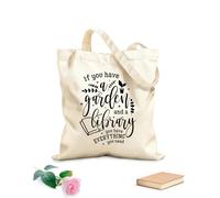 AILOONG Sacs de courses en polyester et coton Citations sur le thème « Si vous avez un jardin et une bibliothèque » tissu épais de 12 oz Réutilisable 35x40cm Grand