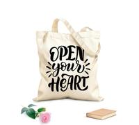 AILOONG Sacs de courses en polyester et coton Inscription Ouvrez votre cœur tissu épais de 12 oz Réutilisable 35x40cm Grand