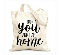 AILOONG Sacs de courses en polyester et coton « Je te regarde et je me sens chez moi » - Citations inspirantes tissu épais de 12 oz Réutilisable 25x30cm Petit