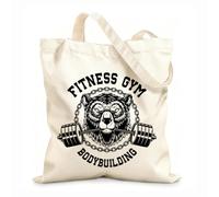 AILOONG Sacs de courses en polyester et coton Ours grizzly avec une barre d'haltères dans la bouche tissu épais de 12 oz Réutilisable 25x30cm Petit