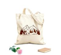 AILOONG Sacs de courses en polyester et coton Silhouette de montagne avec pin et cerf tissu épais de 340g/m² Réutilisable