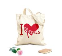 AILOONG Sacs de courses en polyester et coton Slogan créatif « J'aime Jésus » en lettres dessinées à la main tissu épais de 340g/m² Réutilisable