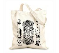 AILOONG Sacs de courses en polyester et coton Tatouage maya noir complexe tissu épais de 12 oz Réutilisable 31x36cm Moyen