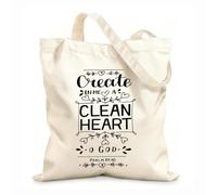 AILOONG Sacs de courses en polyester et coton tissu épais de 12 oz Calligraphie avec un verset biblique « Crée en moi » Réutilisable 25x30cm Petit