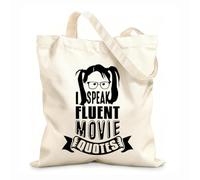 AILOONG Sacs de courses en polyester et coton tissu épais de 12 oz Citation de geek : Je parle couramment les citations de films Réutilisable 25x30cm Petit