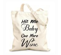 AILOONG Sacs de courses en polyester et coton tissu épais de 12 oz Hit Me Baby One More Wine Black Letter Quote Réutilisable 35x40cm Grand