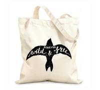 AILOONG Sacs de courses en polyester et coton tissu épais de 12 oz Inscription « Forever Wild And Free » en forme d'oiseau Réutilisable 35x40cm Grand