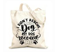 AILOONG Sacs de courses en polyester et coton tissu épais de 12 oz Je n'ai pas sauvé mon chien, c'est moi qui l'ai sauvé. Réutilisable 31x36cm Moyen